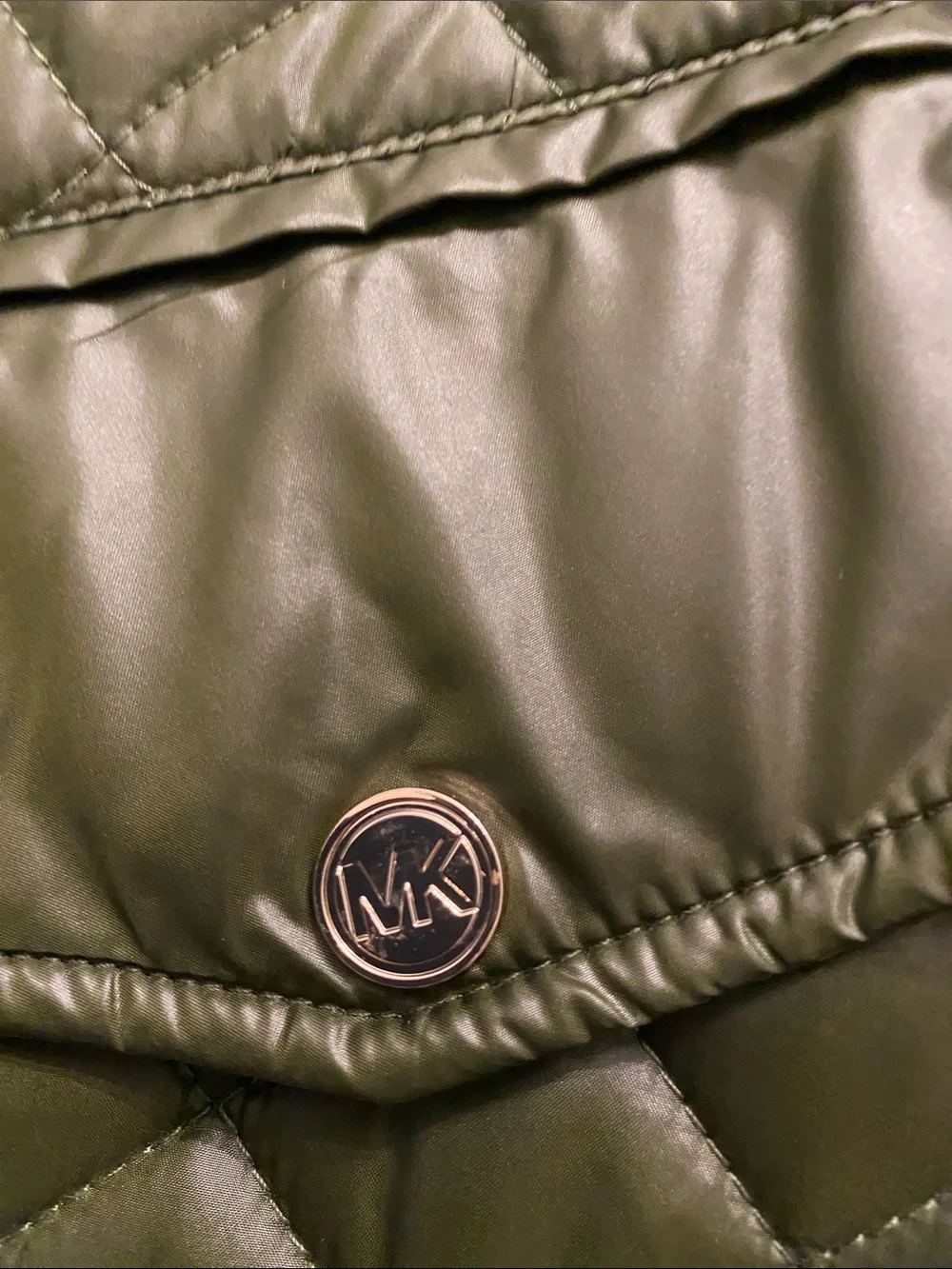 NWT Michael Kors Mixed Media Hooded Quilted Jacket Olive Green Plus Size 3X